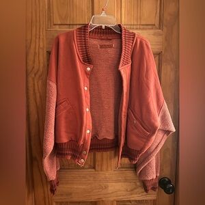 We The Free Holla Back Varsity Sherpa sleeve orange jacket